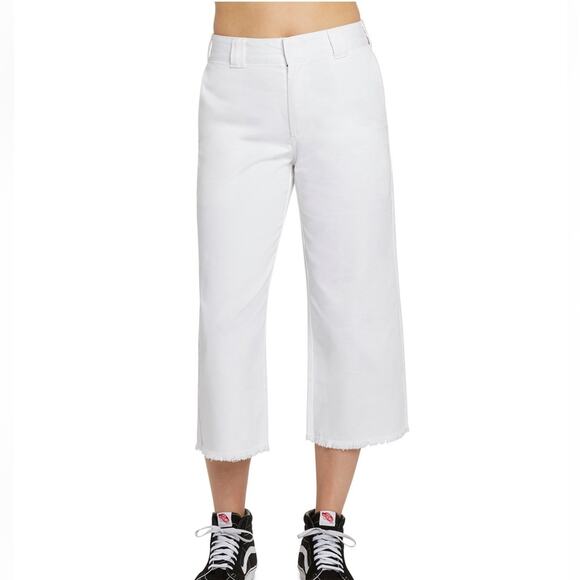 NWT Dickies Work White Cropped Frey Hem Pants Relaxed Fit Pockets Juniors 9 - Picture 1 of 4